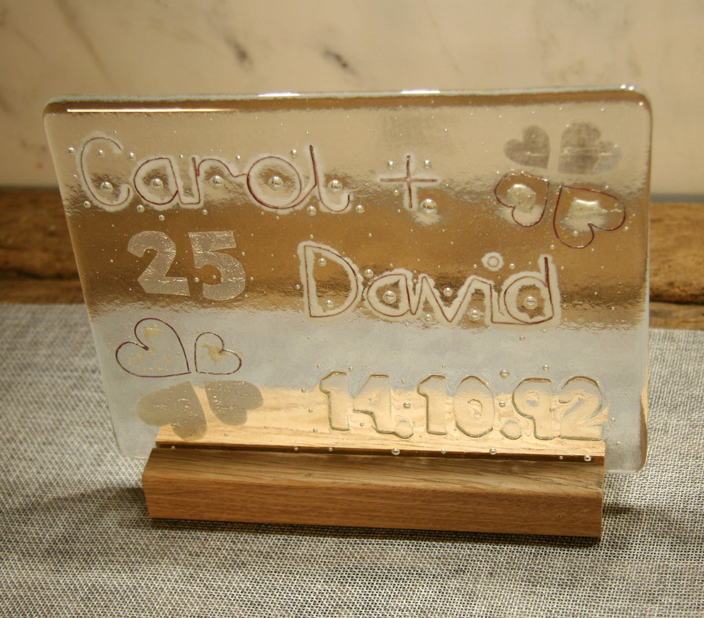 25th Silver Wedding Anniversary Personalised Glass Panel 200 x 150mm size