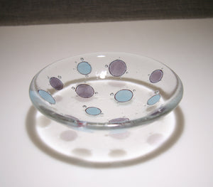 Well Made Stuff - Handmade light cyan opal and deep royal purple spot design small bowl - designed for your home or as a gift - fun contemporary design