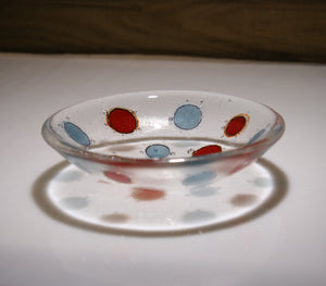 Well Made Stuff - Handmade aquamarine blue and deep red opal spot design small bowl - designed for your home or as a gift - fun contemporary design
