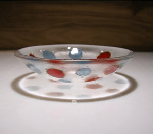 Well Made Stuff - Handmade aquamarine blue and deep red opal spot design small bowl - designed for your home or as a gift - fun contemporary design