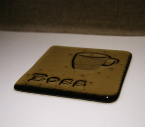 Well Made Stuff - Handmade fused art glass personalised honour coaster - Coffee Cup - Light Bronze