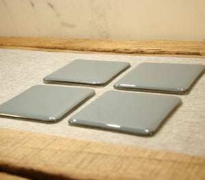 Deco grey opal fused art glass coaster 100x100mm size angled view