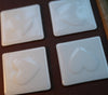 Heart impression design white fused art glass coaster 100x100mm size on packing trunk