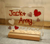 Hearts Design Personalised Couples Life Event (eg wedding) Glass Panel 200 x 150mm size