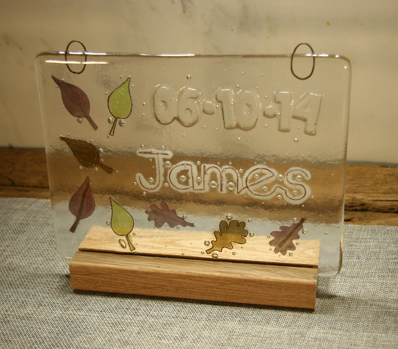 Leaves Design Personalised Life Event (eg birthday) Glass Panel 200 x 150mm size