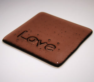 Well Made Stuff - Handmade Light Plum Transparent colour fused art glass Inspirational Love Coaster - perfect as a gift or something for your home - great agape
