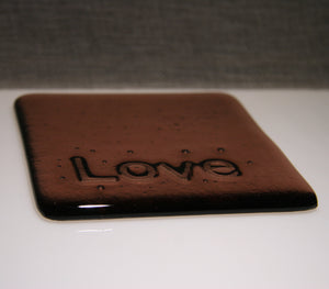 Well Made Stuff - Handmade Light Plum Transparent colour fused art glass Inspirational Love Coaster - perfect as a gift or something for your home - great agape