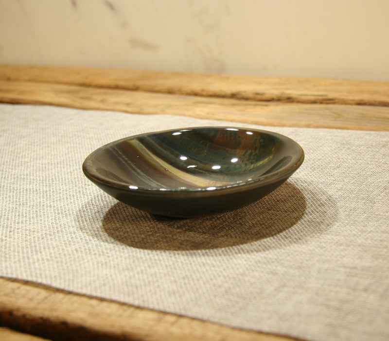 Petrified wood fused art glass bowl 125mm size