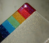 Rainbow design clear iridescent fused art glass coaster 100x100mm size shimmer detail