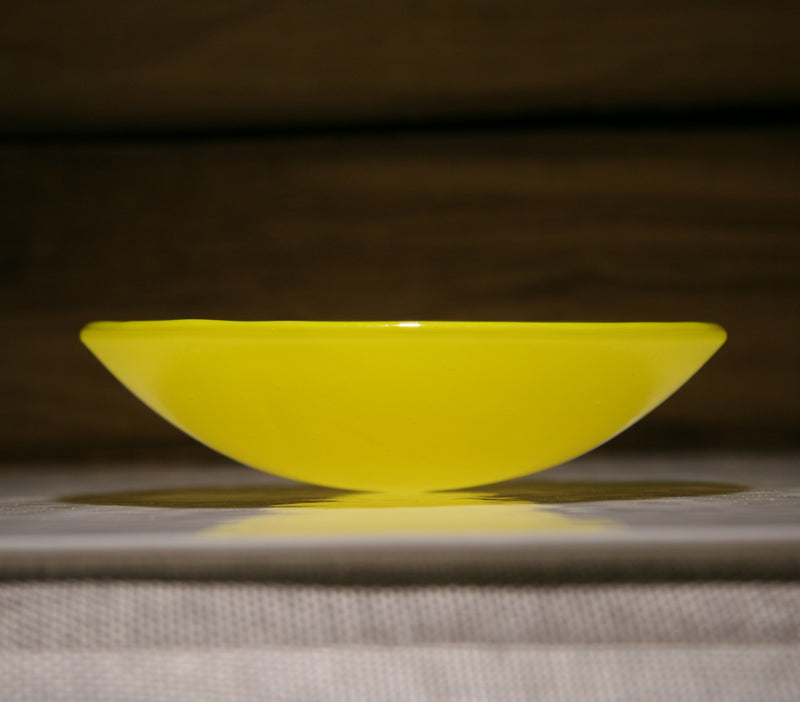 Well Made Stuff - Handmade cream  sunflower yellow colour fused art glass bowl designed as a gift to give - bright and vibrant colour