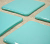Turquoise blue opal fused art glass coaster 100x100mm size centre detail