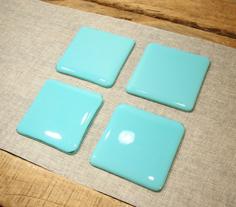 Turquoise blue opal fused art glass coaster 100x100mm size